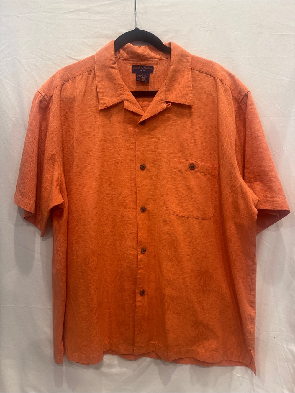 Island Classics Men's Orange Tropical Short-Sleeve Button-Down Shirt Palm Trees
